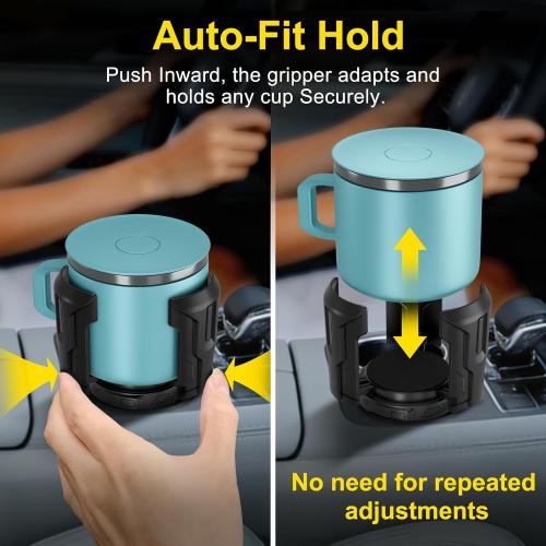 Cup Holder Expander (Adjustable Holder & Base, Auto-Fit Hold, One Button Open), Car Cup Holder Expander for Yeti, Hydro Flask, Nalgene, Owala, Bottles in 2.6- 4.8 (Black,1 Pack)
