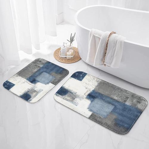 Britimes Bathroom Rug Mat Set of 2, 16x24   20x32 Inch, Abstract Blue White