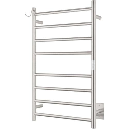 Wall Mounted Towel Warmer 8 Bars with Plug-in and Hardwired Options 3 Working Modes Brushed Stainless Steel 21” W 34” H