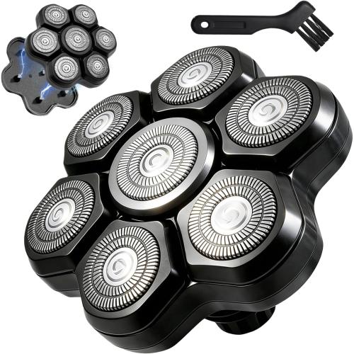 7D Blades Head Shaver Replacement Heads, Universal 7 Blade Floating Heads for Electric Rotary Razor, Replacement Head for Men with Brush