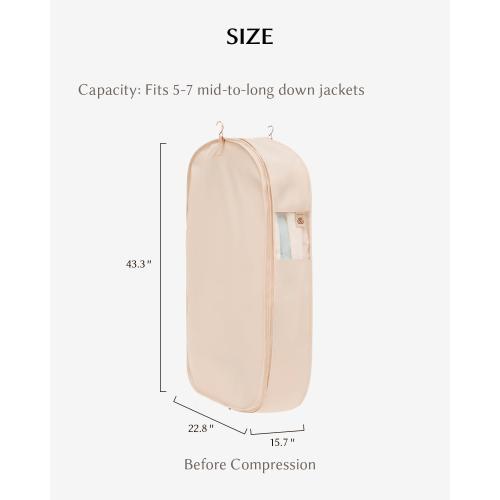 Beige Garment Bag for Hanging Clothes, Space Saving Dustproof Clothes Cover with Self-Compression Zipper, Visible Closet Organizer for Closet Storage (2 Each)