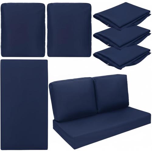 Wenqik 3 Pcs Waterproof Outdoor Seat Cushion Covers Slipcover, Navy Blue