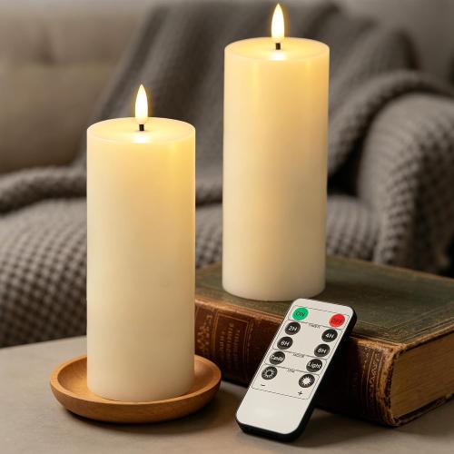 3x9 Ivory Flameless Candle, Real Wax LED Pillar Candle with Remote & Timer