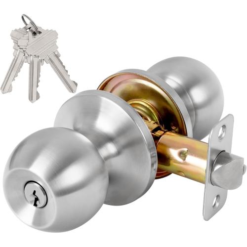 Keyed Entry Door Knob with Lock, Door Lock with Key, Satin Nickel