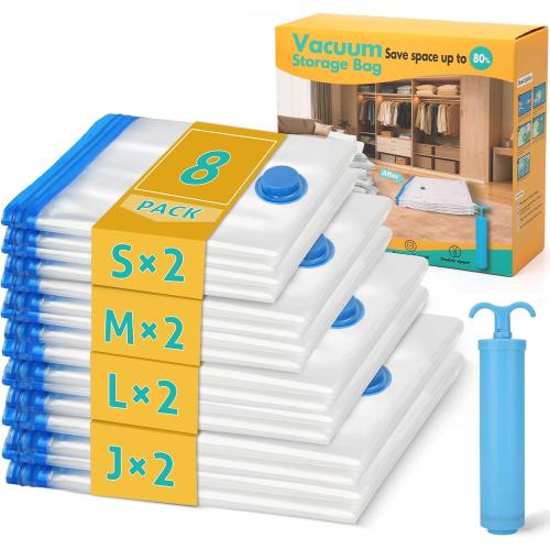 8 Pack Travel Vacuum Storage Bags 4 Size(24/28/32/40 Inch) with Pump