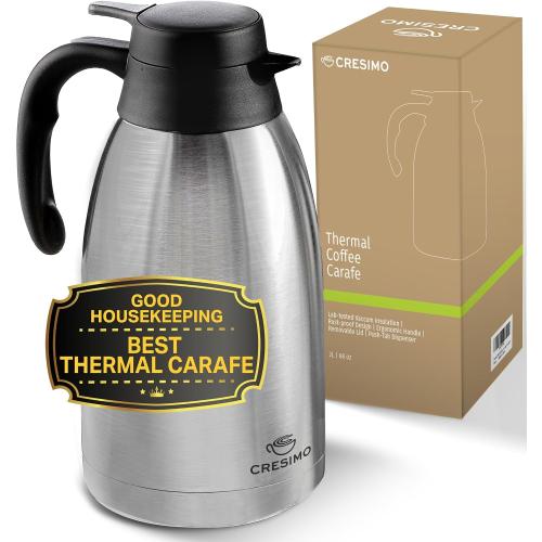 Cresimo Thermal Coffee Carafe 68oz / 2L - 12 Hours Hot Beverage Dispenser | Insulated Stainless Steel Carafe for Liquids, Coffee Carafes For Keeping Hot Water Dispenser for Parties - Large Tea Flask