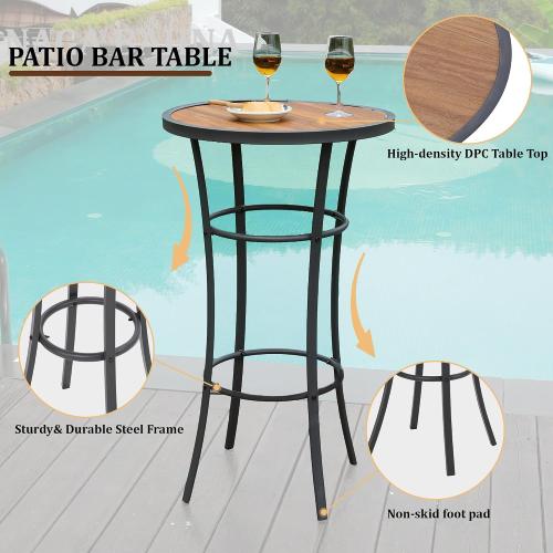 Bar Height Patio Table, 40-Inch Outdoor Pub Table Bistro Table with Wooden-Like Table Top & Metal Frame