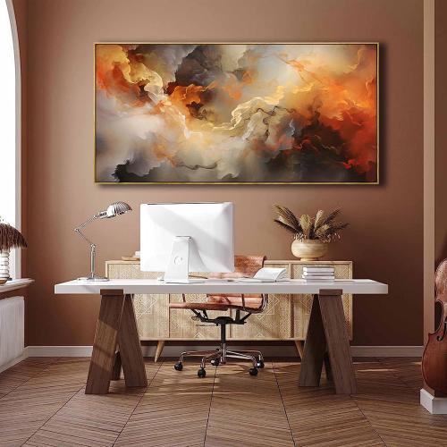 VHMING Abstract Wall Art Framed Ready to Hang Home Decor Orange White Artwork Wall Art Prints Canvas Painting Large Size for Living Room Bedroom Office Decoration 30x60