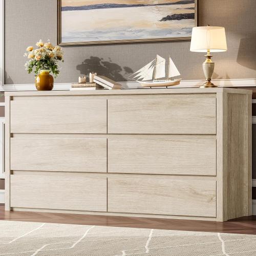 Garvee 6 Drawer Dresser for Bedroom, Wood Chest of Drawers Handle Free, Large Modern Dresser Storage Cabinet for Living Room, Hallway Entryway