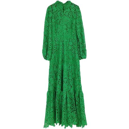 Size XXL...Generic Women's Solid Color Round Neck Hollow Long Sleeve Dress Suitable for Travel Parties