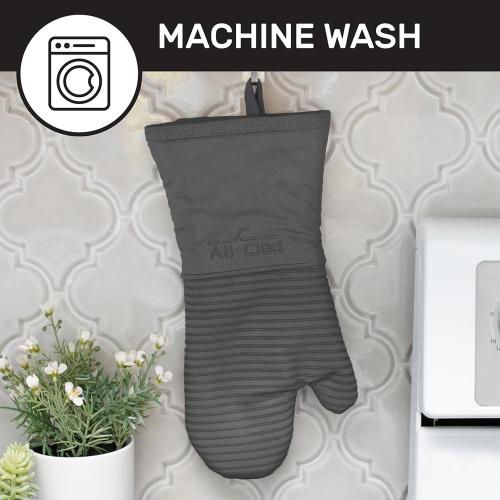 All-Clad Silicone Oven Mitts: Heat Resistant up to 500 Degrees - 100% Cotton & Silicone, 14x7 Oven Mitt for Kitchen and Barbeque, 2-Pack, Pewter
