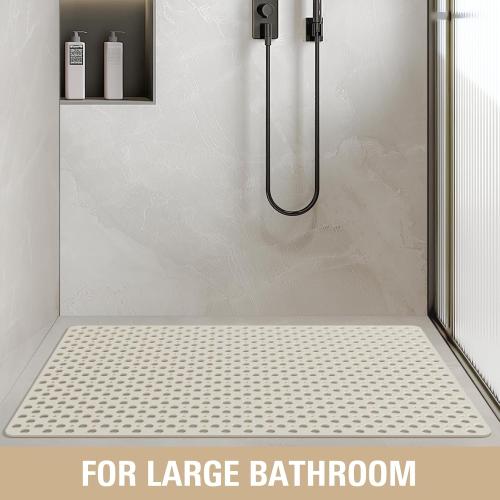 OTHWAY Large Shower Mat, 47x 32 TPE Anti Slip Shower Mat, Heavy Bath Mats for Shower with Drain Holes Suction Cups, Shower Stall Mat for Bathroom, No Odor Shower Grip Mat for Elderly Kids(W-White)
