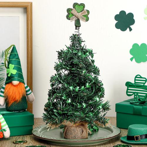 Zomiboo St Patrick's Day Miniature Tree Topper with Lucky Shamrock Decoration St Patrick's Day Ornaments Irish Theme Tree Decoration for Holiday Party Supplies Gift