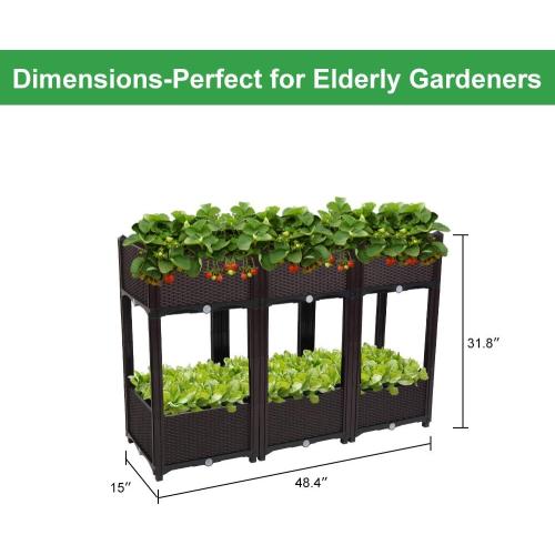 VINGLI Square Raised Garden Bed, Self-Watering Plastic Planter for Indoor Outdoor Vegetables, Fruits, Potato, Flowers, All Weather (6 Pcs)
