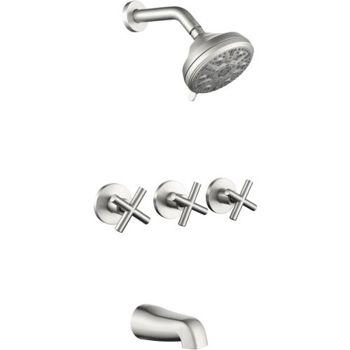 3 Handles Shower Faucet Set with Tub Spout Bathtub Shower Faucets Combo Set Shower System Complete Tub and Shower Trim Kit Brushed Nickel Shower Fixtures