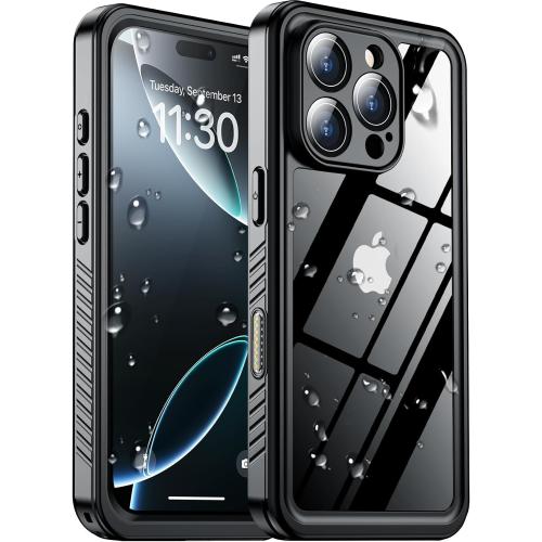 SPIDERCASE for iPhone 16 Pro Case Waterproof,Black/Clear | Built-in Lens & Screen Protector, Full Heavy Duty Protection, 12FT Military Shockproof, Dustproof, Anti-Scratched Case