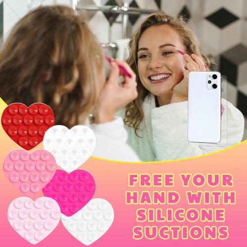 Teenyyou 6 Pcs Heart Suction Phone Grip, Silicone Suction Case,Pink Series