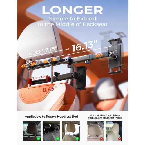 LISEN iPad Holder for Car Tablet Mount, 4 in 1 Adjust Arm Back Seat Stand