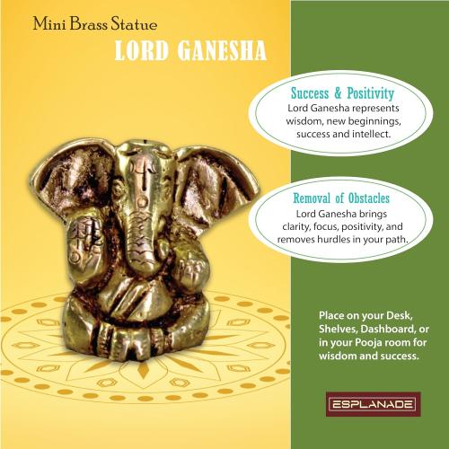 eSplanade Brass Ganesha Idol for Car Dashboard God Idol - 2 Inches Ganesha Murti for Desk Decor, Ganapati Statue, Ganapathi Sculpture | Antique Decor Item | Home Decor Gift Showpieces