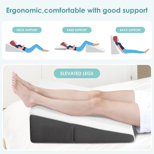 Bed Wedge Pillow for Sleeping After Surgery, Back Support, Leg Elevation, Gerd Acid Reflux, Neck Pain, Snoring, Cooling Memory Foam Triangle Incline Wedge, Removable Washable Cover