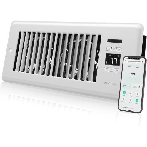 Howeall Super Quiet Register Booster Fan for 4 x 10 Register Holes, Smart Register Vent with Dual Intelligent Thermostat and WIFI App Control, Heating Cooling AC Vent Fan (White)