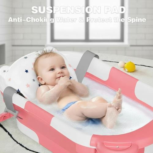 TPN Collapsible Baby Bathtub, Baby Bath Tub with Soft Cushion & Real-Time Thermometer, Baby Bathtub Infant to Toddler Tub (0-36 Months), Portable Newborn Travel Bath Tub