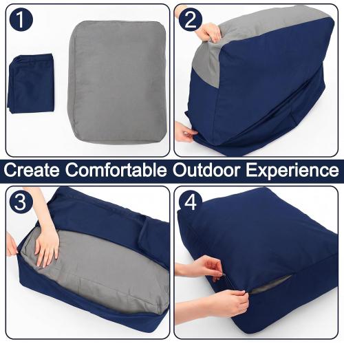 Wenqik 3 Pcs Waterproof Outdoor Seat Cushion Covers Slipcover, Navy Blue