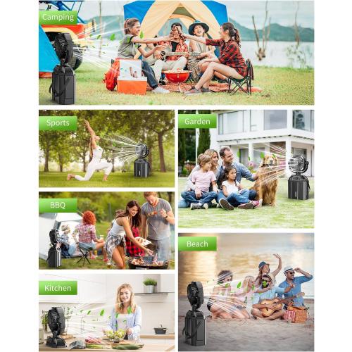 Misting fan with 7L bucket 90°Oscillating ,4 Spray Mister 25000mAh Rechargeable Camping fan with Remote Control Stepless Speed and Timer for Patios/Camping，Waterproof Design Outdoor Fans (Black)