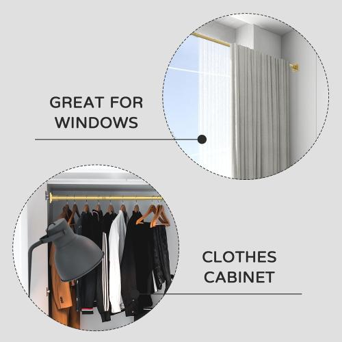 UIOSANRT Gold Shower Curtain Rod 31-79 Inches Non-Slip Shower Rod Tension Mounted No Drill Shower Curtain Rods Spring Tension Rod Adjustable Tension Curtain Rod for Windows Bathroom