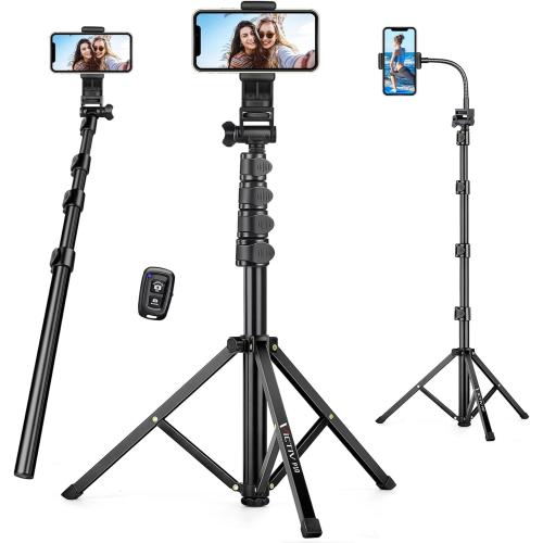 74 Flexible Phone Tripod, Tall Cell Phone Tripod with Adjustable Gooseneck & Remote, Portable Camera Cellphone Stand for Video Recording, Compatible with iPhone Android