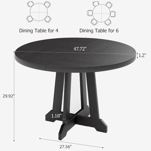 Garvee 47 Inch Round Dining Table for 4-6 People, Wood Kitchen Table, Black