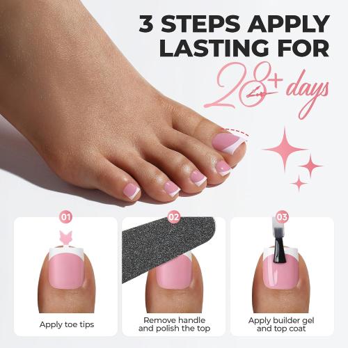 UNA GELLA French Toe Nail Press Ons, Pre-Etched 15 Sizes Sharp Square Berry Pink 180Pcs Press On Toenails False Toes Soft Gel Square Full Cover Fake Toenails for Nail Extensions DIY Salon Pedicure