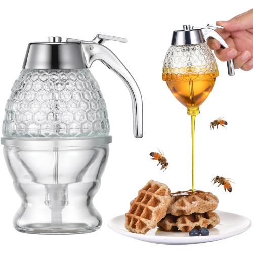 Honey Dispenser with Stand, 8oz Honey Dispenser No Drip Glass