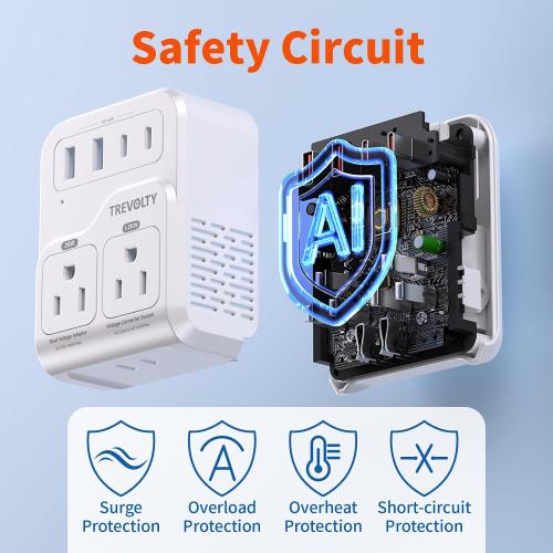 2000W Voltage Converter US to Europe for Hair Dryers, 7-in-1 220V to 110V Converter for European Travel with 3 AC/2 USBA/2 USBC Ports (PD20W), Universal Travel Adapter with Type G C Plugs