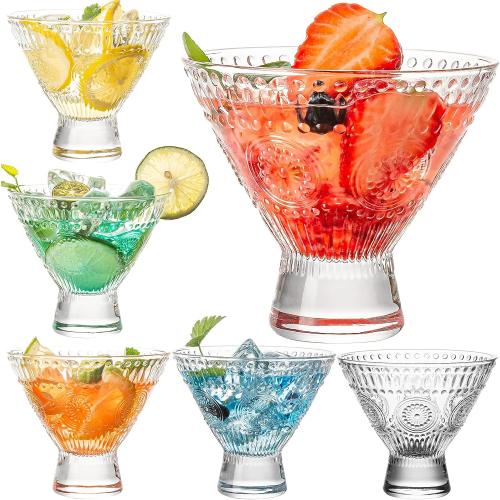 Stemless Martini Glasses, Set of 6 Vintage Cocktail Glasses, 8oz Crystal Margarita Glasses, Heavy Base Glassware for Martini, Cocktail, Margarita, Cosmopolitan, Pisco Sour, Brandy, Manhattan