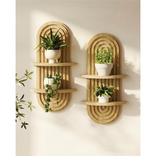 Bamworld Boho Wall Decor Plant Wall Shelf Wood Plant Holder Natural 2PCS