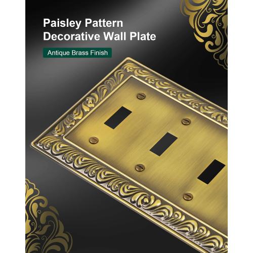 2-Pack Paisley Pattern Metal Quad Toggle Light Switch Cover Plate