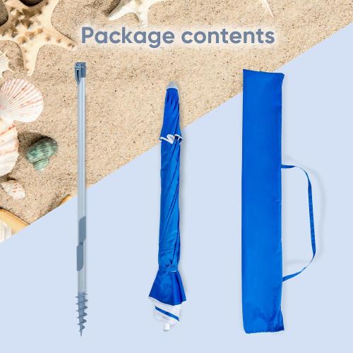 Tempera Heavy Duty High Wind Beach Umbrella with Sand Anchor & Carry Bag|Patio Outdoor Umbrella with Aluminum Frame and Push Button Tilt, Ideal for Travel Garden Lawn, UPF 60 ,Blue