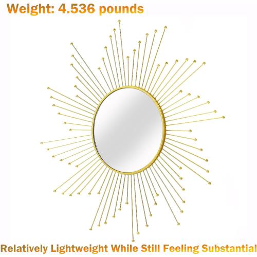 Large Gold Sunburst Mirror - 31 Starburst Wall Mirror with 12 Round Glass, Mid-Century Modern Elegant Gold Sun Mirrors for Living Room, Bedroom, Entryway Decor
