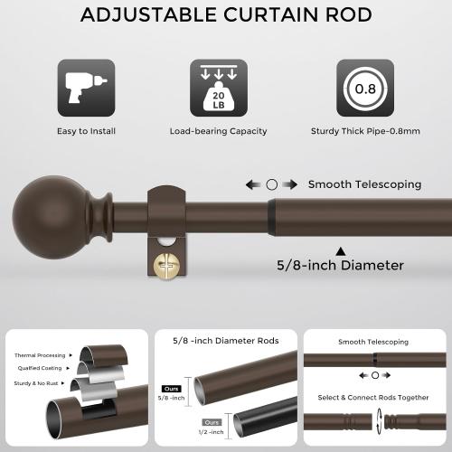 Bronze Curtain Rods 36 to 72 Inches(3-6 Feett),5/8 inch Splicing Drapery Rods,Small Curtain Rods Set,Size: 36''-72'',Bronze