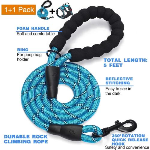 tobeDRI No Pull Dog Harness Adjustable Reflective Oxford Easy Control Medium Large Dog Harness with A Free Heavy Duty 5ft Dog Leash