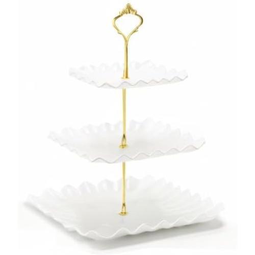Coitak 3 Tier Cupcake Stand, Plastic Tiered Serving Stand, Square Dessert Tray for Tea Party, Baby Shower and Wedding (Pure White)
