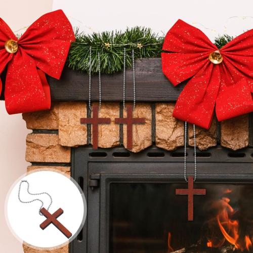 Cabilock Wood Pocket Cross Charms, 50Pcs Wooden Crosses Pendants with Chains, Crucifix for Church Praying Easter Christian Present, Crafts for DIY Necklace Keychains