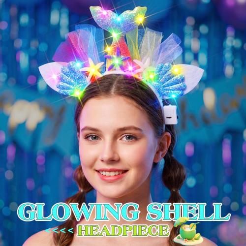 DRESBE Mermaid Headband Light up Seashell Hairbands Glowing Sea Hair Accessories for Women (Multicolor)