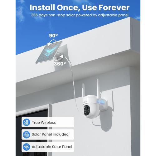 VIZIUUY 3MP Solar Security Cameras Wireless Outdoor, WiFi 6,360°PTZ Camera