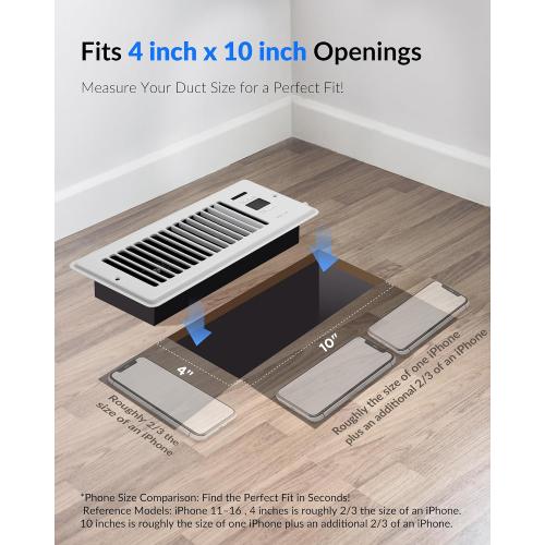 Howeall Super Quiet Register Booster Fan for 4 x 10 Register Holes, Smart Register Vent with Dual Intelligent Thermostat and WIFI App Control, Heating Cooling AC Vent Fan (White)
