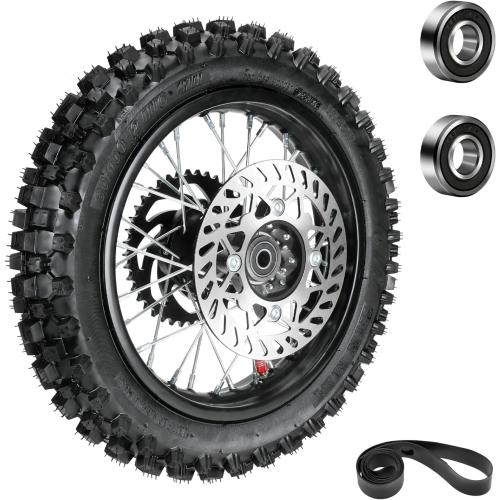 3.00-12 80/100-12 Dirt Bike Rear Rim Wheel Tire Compatible with 90cc 110cc 125cc CRF70 XR70 KX65 KLX110 PW80 TTR90 SSR125 Coolster Taotao Off Road Motorcycle Parts with Brake Rotor Sprocket