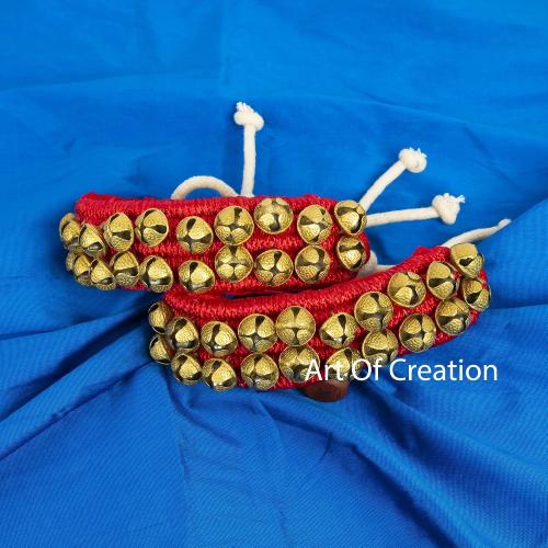 Art of Creation Dancing Ghungroo Bell 2 line 20 20 Big Bells Anklet Pair Traditional Red Paded Brass Ghungru for Kathak Dancers Musical Instrumentss