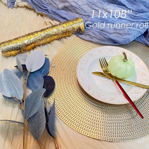108 Gold Table Runner - Metallic Gold Tulle Party Decorations 9ft Sparkle Foil Mesh Centerpieces for Birthday, Wedding, Anniversary, Thanksgiving, Christmas,‌ Graduation Party Table Runner