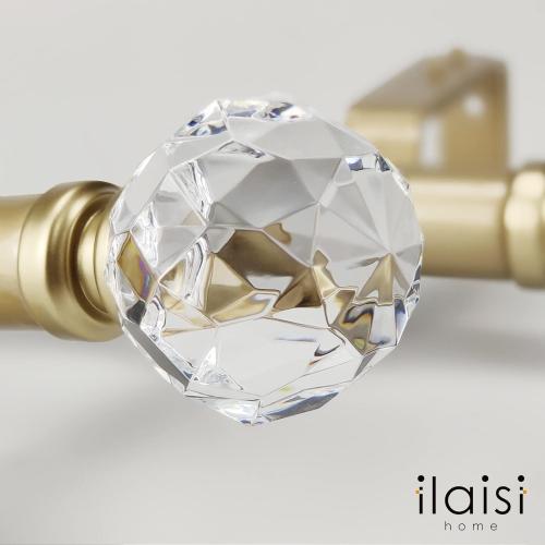 Double Curtain Rod Set:1-1/8 Inch Diameter Luxury Gold Curtain Rods,72-144 Inch Adjustable Gold Drapery Rod with Crystal-clear Faceted Finials for 1 Pack